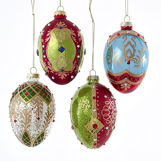 Kurt Adler 65MM Glass Egg Ornaments 4 Piece Set