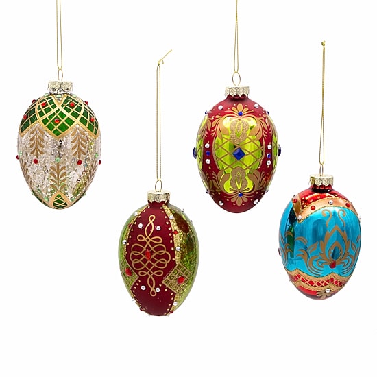 Kurt Adler 65MM Glass Egg Ornaments 4 Piece Set