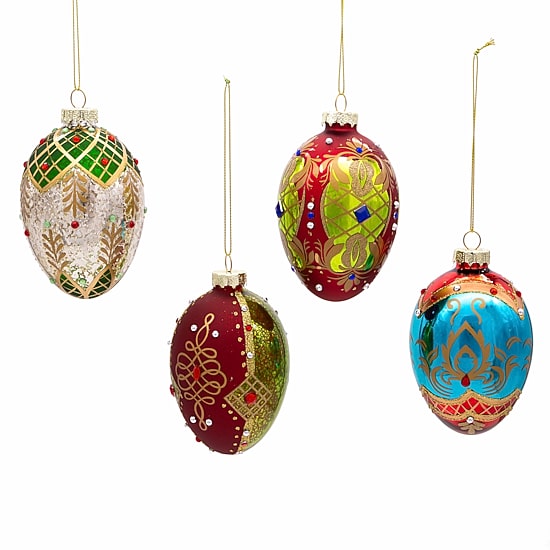 Kurt Adler 65MM Glass Egg Ornaments 4 Piece Set