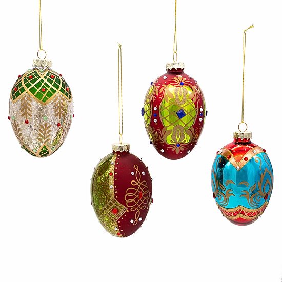 Kurt Adler 65MM Glass Egg Ornaments 4 Piece Set