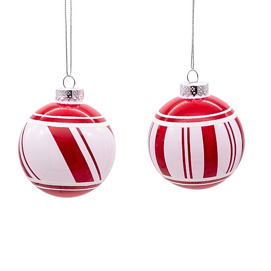Kurt Adler 80MM Red and White Glass Ball Ornaments 6 Piece Set