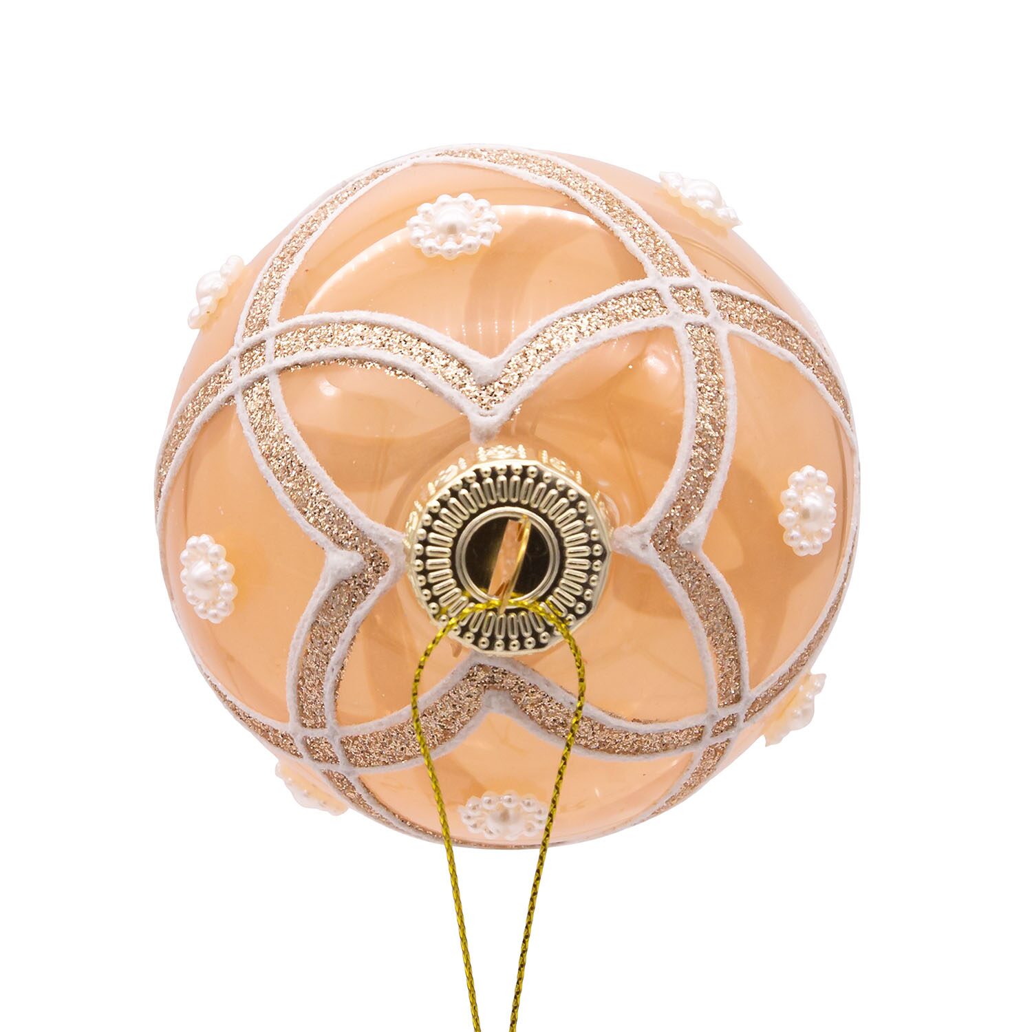 Kurt Adler 80MM Champagne and Pearl Peach Glitter Ball Ornaments 6 Piece Set