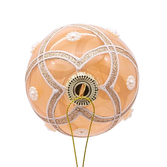 Kurt Adler 80MM Champagne and Pearl Peach Glitter Ball Ornaments 6 Piece Set
