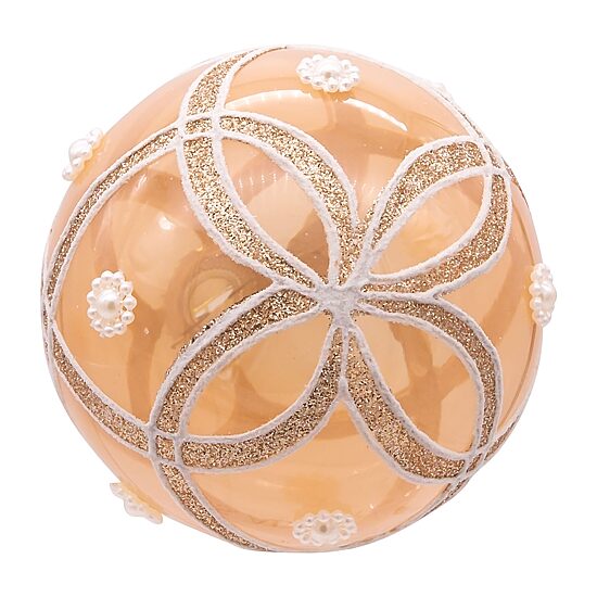 Kurt Adler 80MM Champagne and Pearl Peach Glitter Ball Ornaments 6 Piece Set