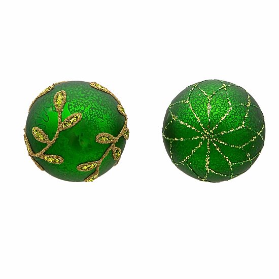 Kurt Adler 80MM Gold and Emerald Green Embellish Ball Ornaments 6 Piece Set