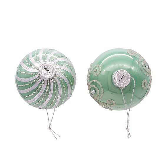 Kurt Adler 80MM Silver and Pale Aqua Embellished Ball Ornaments 6 Piece Set