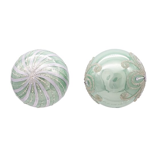 Kurt Adler 80MM Silver and Pale Aqua Embellished Ball Ornaments 6 Piece Set
