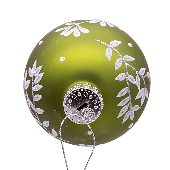 Kurt Adler 80MM Green Leaf Design Ball Ornaments 6 Piece Set