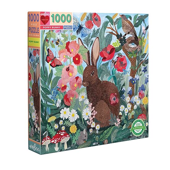 Eeboo Piece And Love Poppy Bunny 1000 Piece Square Adult Jigsaw 1000-pc. Puzzle