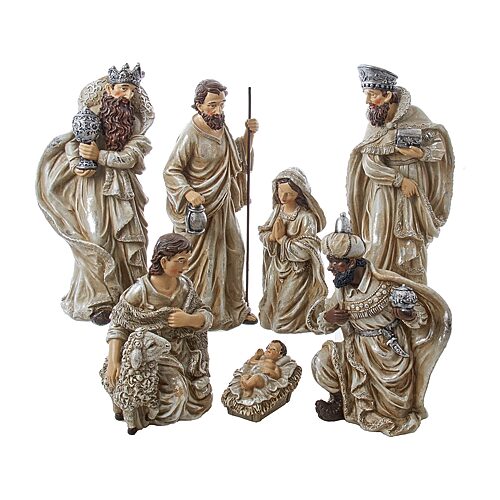 Kurt Adler 3-13-Inch Resin Nativity Table Piece 7 Piece Set, One Size, Beige