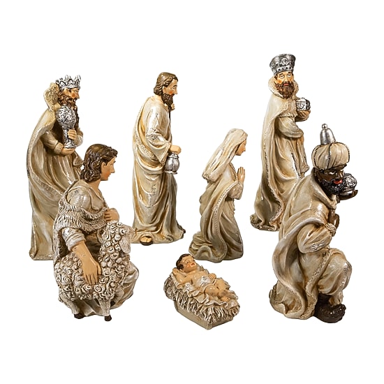 Kurt Adler 3-13-Inch Resin Nativity Table Piece 7 Piece Set