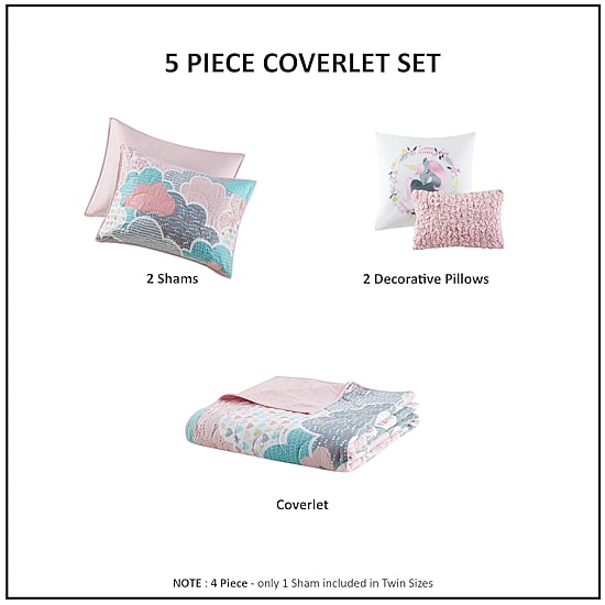 Intelligent Design Bliss Reversible 100% Cotton Quilt Set With Throw Pillows
