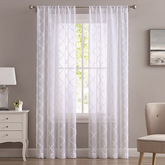 Laura Ashley Berwyn Rod Pocket Embroidered Sheer Set of 4 Curtain Panel