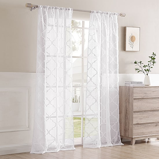 Laura Ashley Berwyn Rod Pocket Embroidered Sheer Set of 4 Curtain Panel