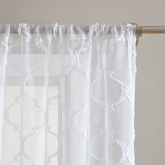 Laura Ashley Berwyn Rod Pocket Embroidered Sheer Set of 4 Curtain Panel