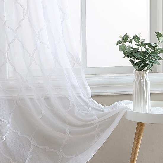 Laura Ashley Berwyn Rod Pocket Embroidered Sheer Set of 4 Curtain Panel