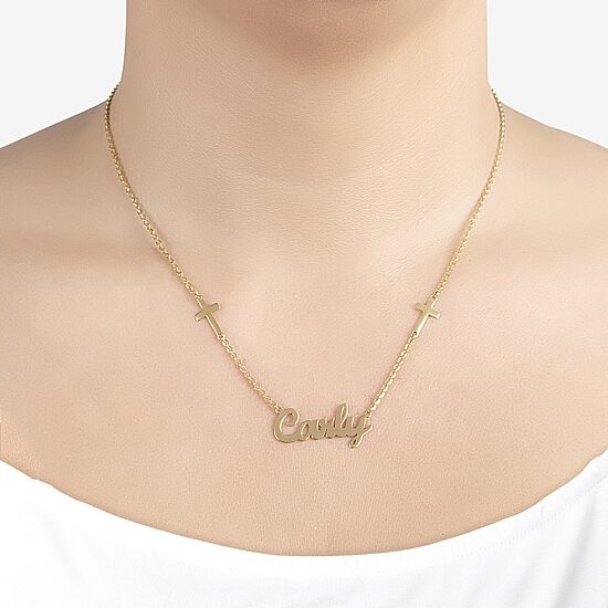 Womens 14K Gold Over Silver 16 Inch Name Necklace