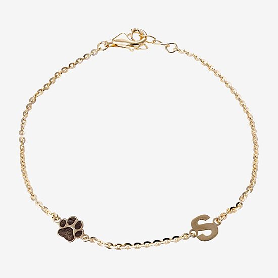 Paw Print Womens 14K Gold Over Silver Charm Bracelet