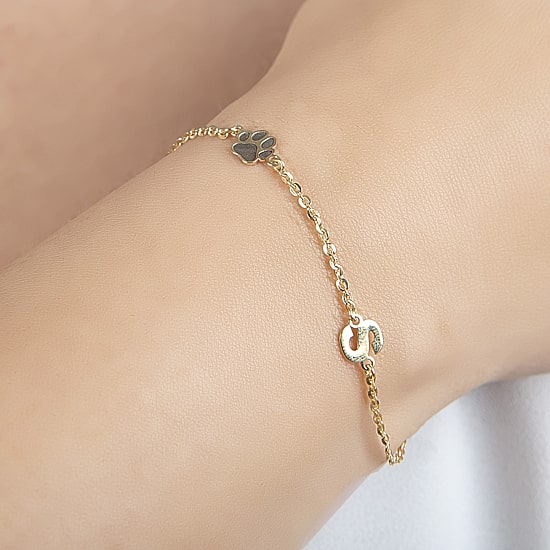 Paw Print Womens 14K Gold Over Silver Charm Bracelet