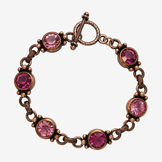 1928 Rose Tone & Pink Toggle Womens Purple Crystal Strand Bracelet