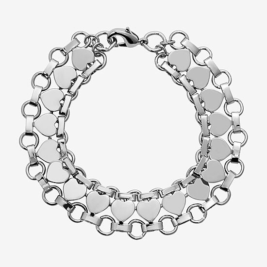 1928 Silver Tone Womens 7 Inch Heart Chain Bracelet