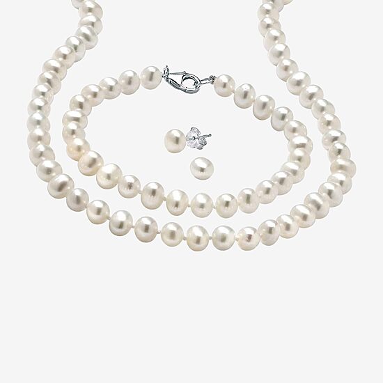 Womens White Cultured Freshwater Pearl Sterling Silver 3-pc. Jewelry Set