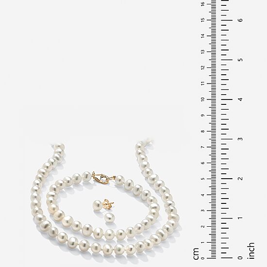Womens White Cultured Freshwater Pearl 14K Gold Over Silver 3-pc. Jewelry Set