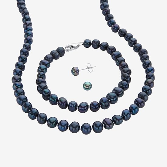 Womens Black Cultured Freshwater Pearl Sterling Silver 3-pc. Jewelry Set