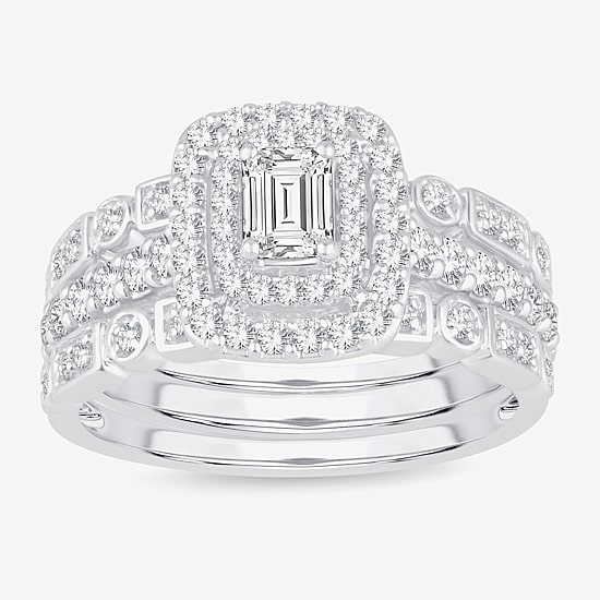 Womens 1 CT. T.W. Natural White Diamond 14K Gold Bridal Set