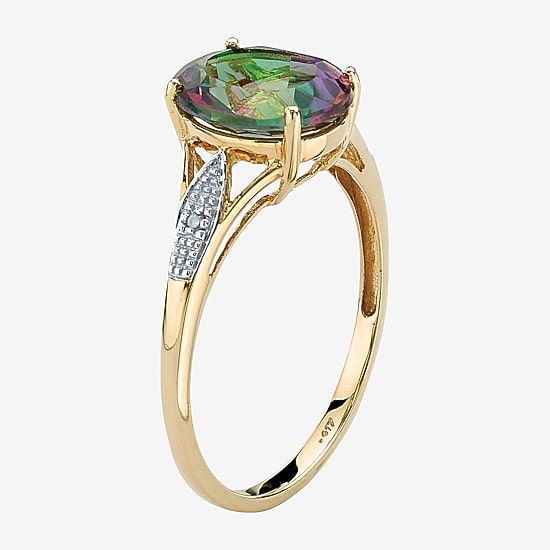 Womens Diamond Accent Genuine Mystic Fire Topaz 10K Gold Oval Cocktail Ring