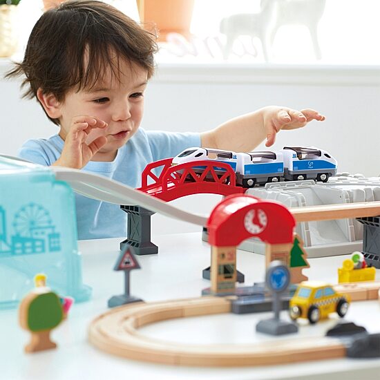 Hape Wooden Train Bucket Set: City Train Interactive Toy