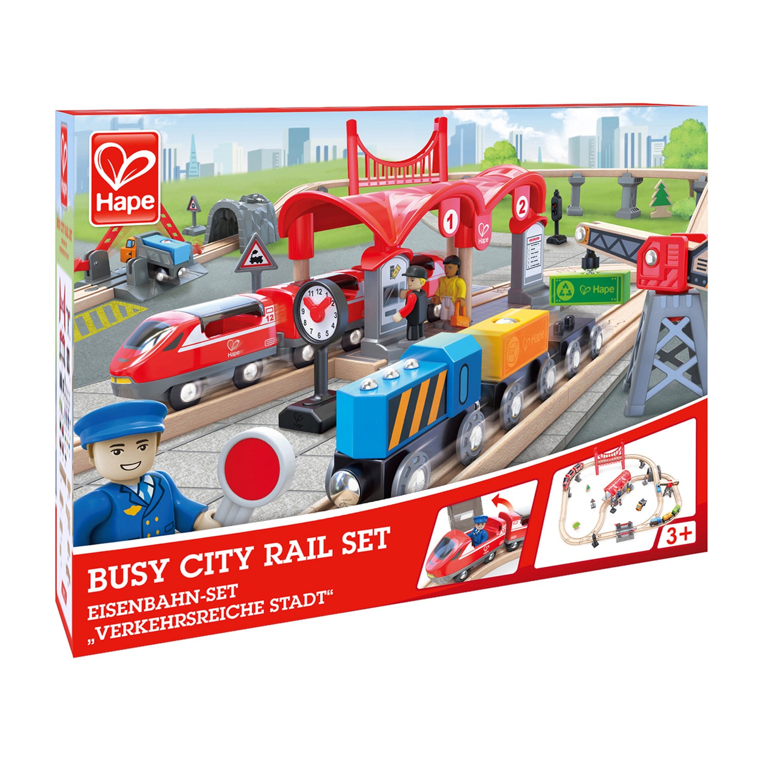 Hape Train Set: Busy City Rail Set Interactive Toy