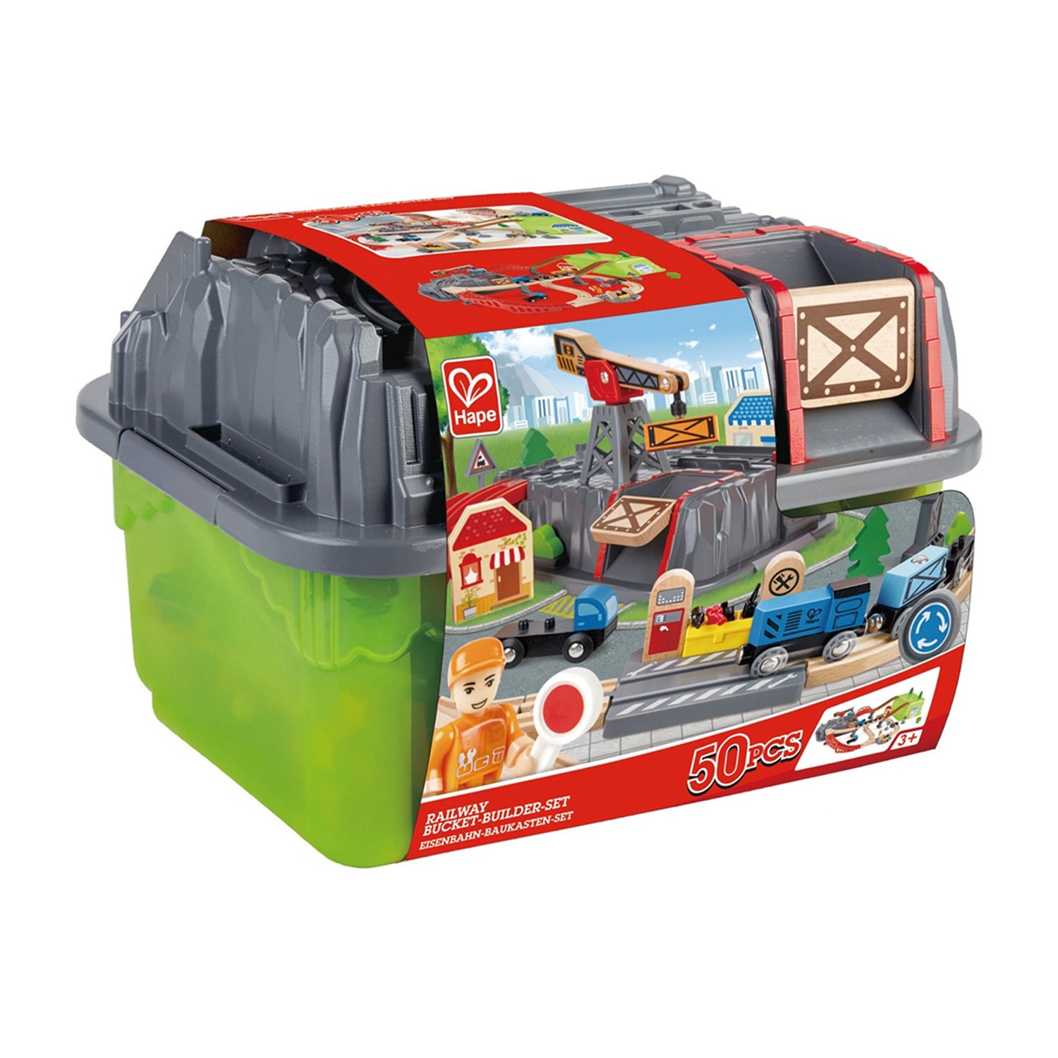 Hape Bucket Builder Set: Railway Building Set 50-pc.