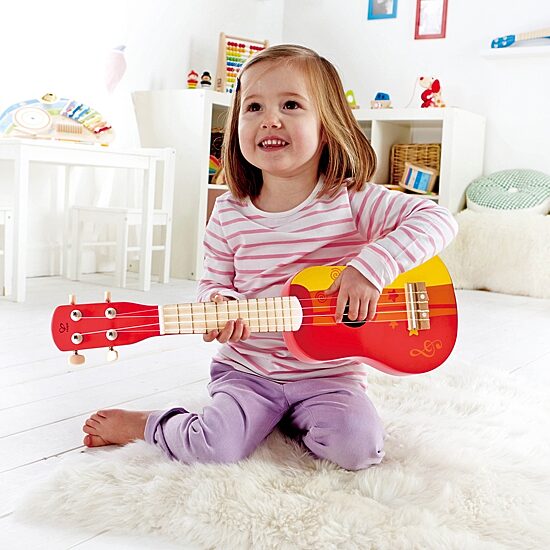 Hape Kids Toy Ukulele - Red & Yellow Musical Instrument