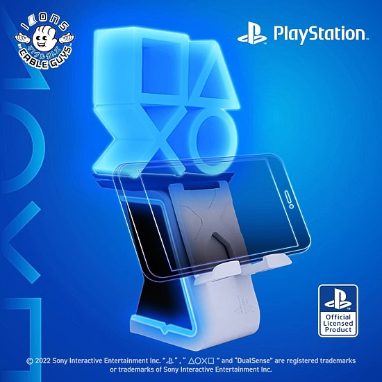 Exquisite Gaming Cable Guys Led Ikons Playstation Logo - Charging Phone & Controller Holder 2-pc. Gaming Accessory