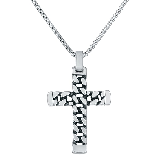 Mens Stainless Steel Cross 24 Inch Pendant Necklace