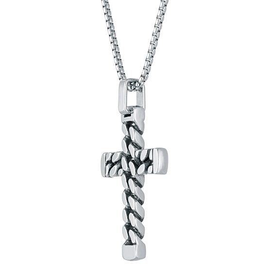 Mens Stainless Steel Cross 24 Inch Pendant Necklace