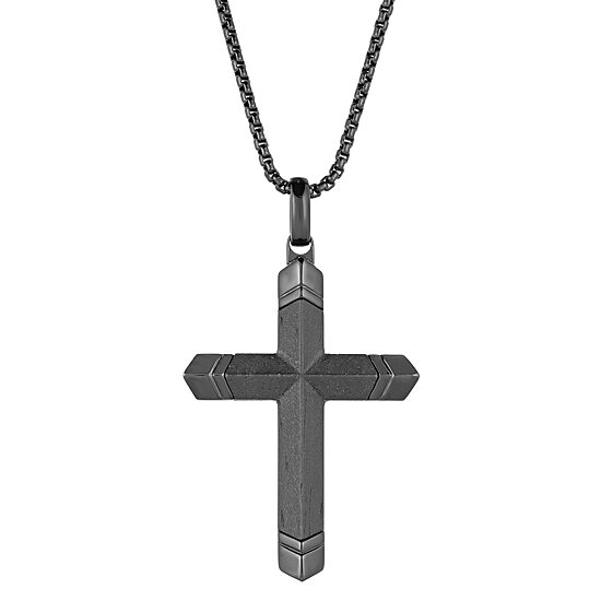 Mens Stainless Steel Cross 24 Inch Pendant Necklace