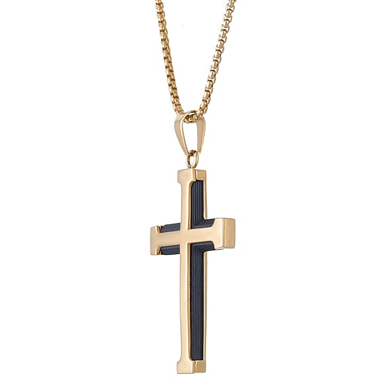 Mens Stainless Steel Cross 24 Inch Pendant Necklace