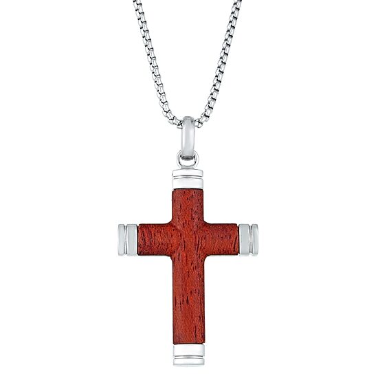 Mens Stainless Steel Cross 24 Inch Pendant Necklace