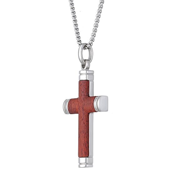 Mens Stainless Steel Cross 24 Inch Pendant Necklace