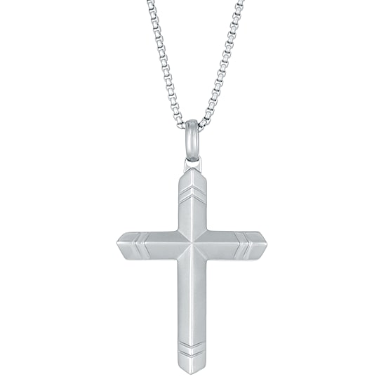 Mens Stainless Steel Cross 24 Inch Pendant Necklace