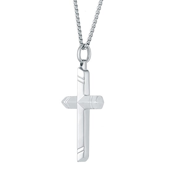 Mens Stainless Steel Cross 24 Inch Pendant Necklace