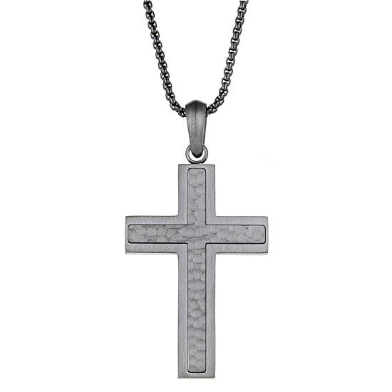 Mens Stainless Steel Cross 24 Inch Pendant Necklace