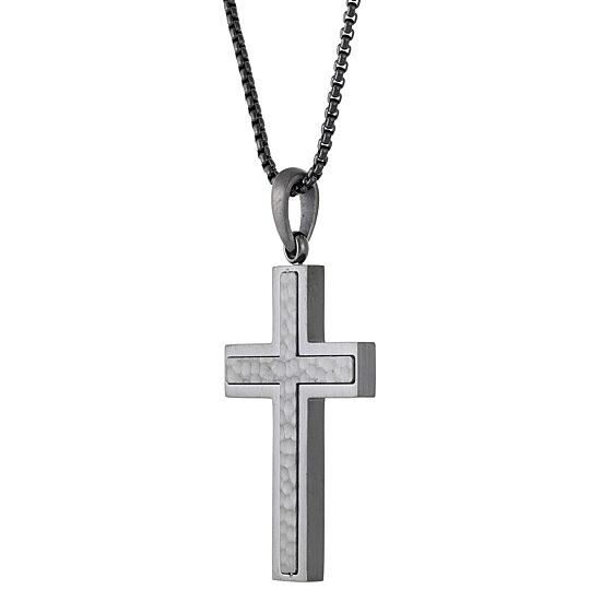 Mens Stainless Steel Cross 24 Inch Pendant Necklace