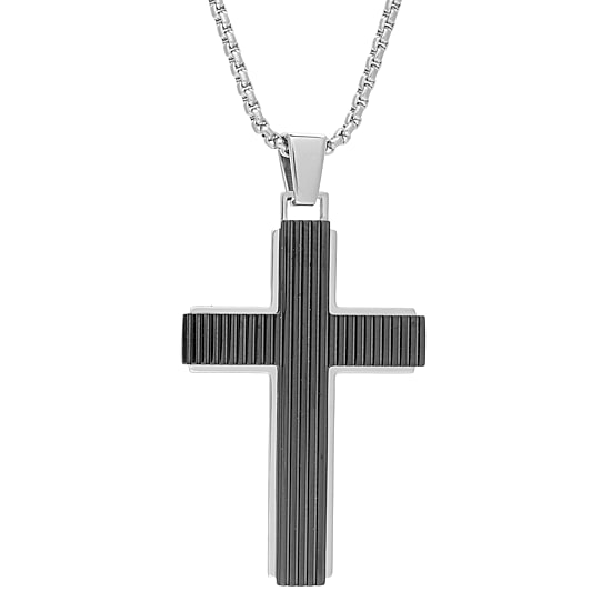 Mens Stainless Steel Cross 24 Inch Pendant Necklace