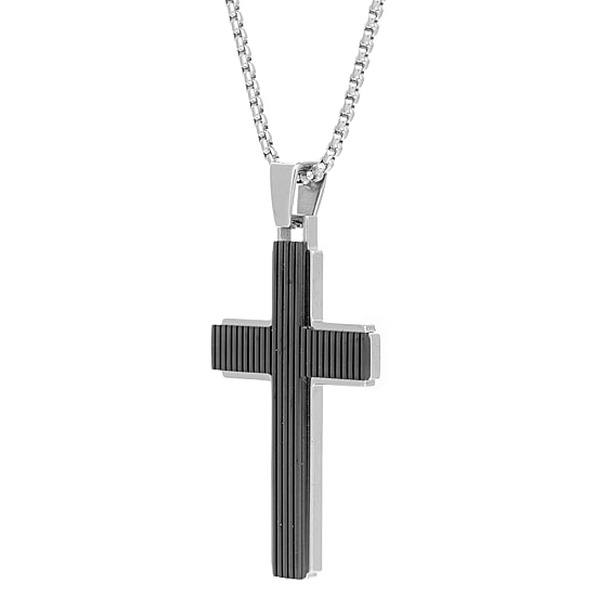 Mens Stainless Steel Cross 24 Inch Pendant Necklace