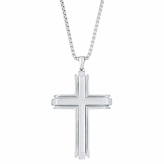 Mens Stainless Steel Cross 24 Inch Pendant Necklace