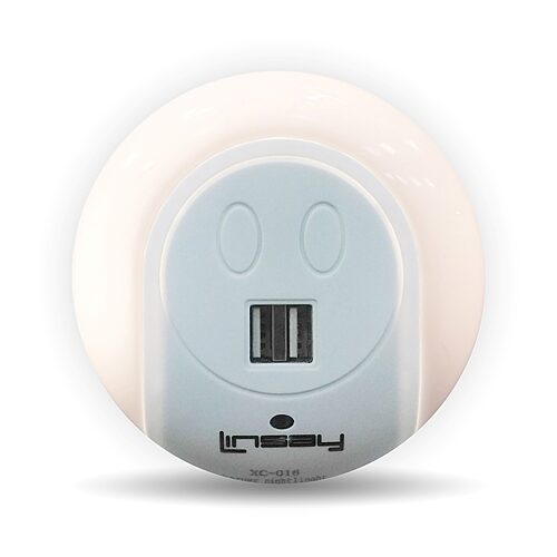 LINSAY Smart LED Light Lamp Wall Sensor with 2 USB Charger Charging Station, One Size, White