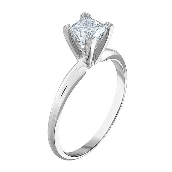 Deluxe Collection (I / I2) Womens 1 CT. Genuine White Diamond 14K White Gold Solitaire Engagement Ring